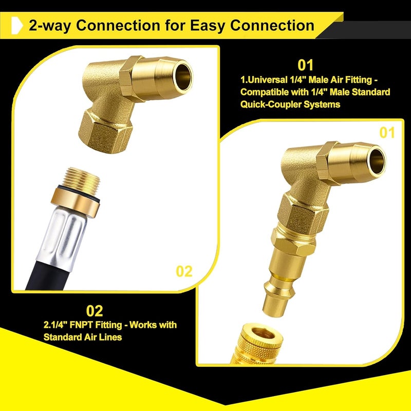GODESON Tire Chucks - Pack of 2, Angled 1/4" NPT Brass Air Chuck with Quick Connect Plug, Closed Flow Tire Inflator Nozzle for Tire Inflator & Pressure Gauge,Air Compressor Attachments - Image 3